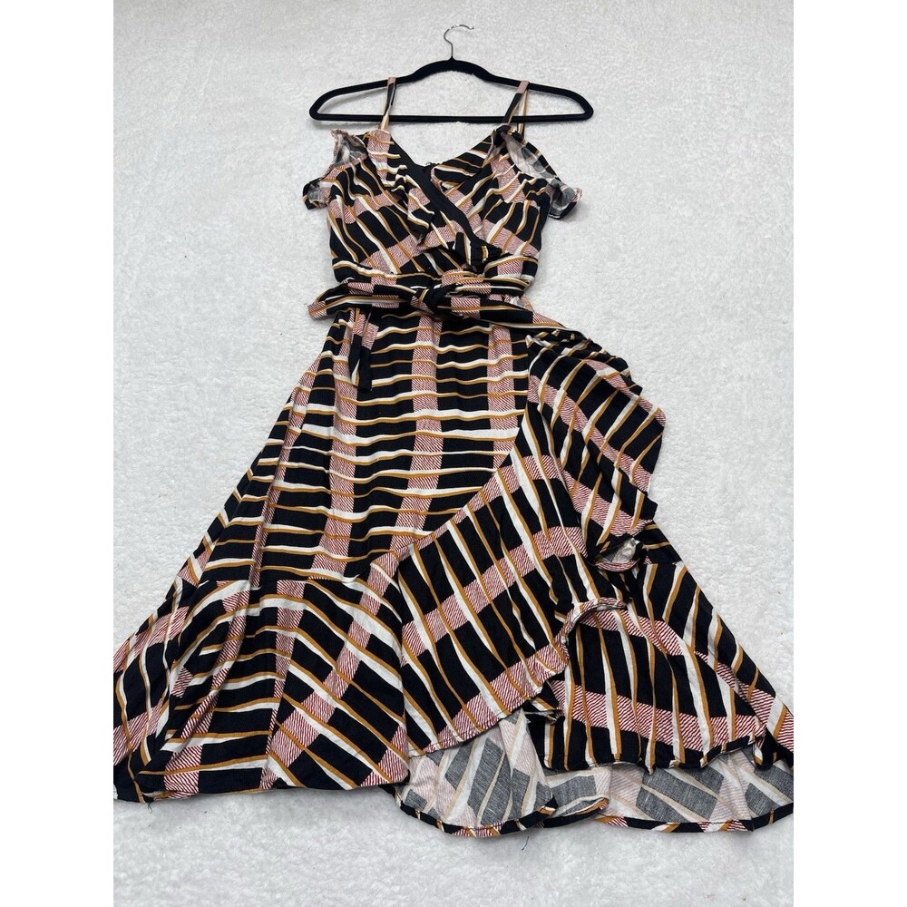Ann Taylor Wrap Dress Black Stripe Linen Blend Retro Preppy Vacay Size 6 Petite